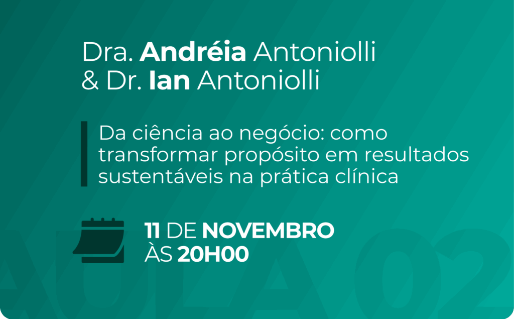 Programação da Black Injetáveis sobre como transformar propósito em resultados sustentáveis na prática clínica, marcada para 11 de novembro às 20h00.